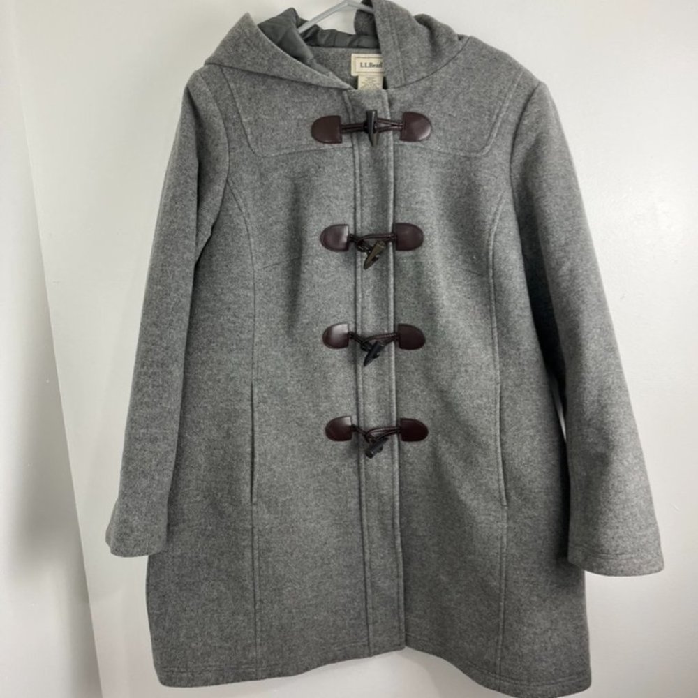 LL Bean Gray Classic Lambswool Duffel Coat